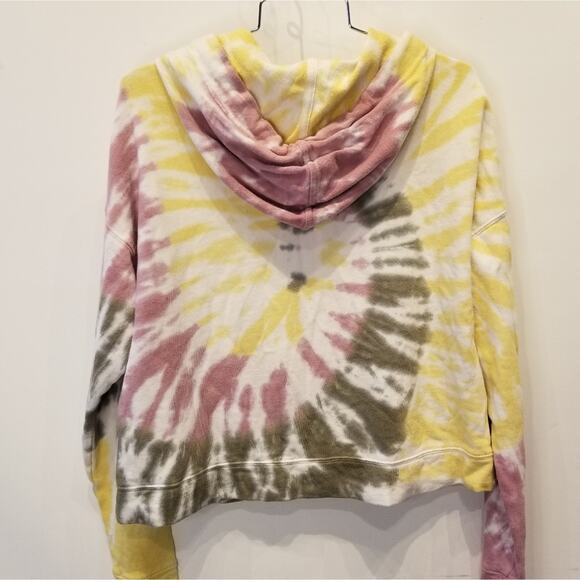Old Navy Tie Dye Hoodie Yellow Gray Pink Zipper Jacket Juniors Size M - Picture 10 of 12